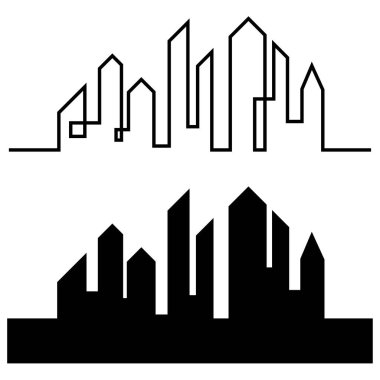 Düz bir stil şehir silüeti. Modern kentsel landscape.vector illüstrasyon