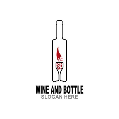 Şarap şişesi ve cam logo sembolü vektör çizimi