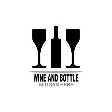 Şarap şişesi ve cam logo sembolü vektör çizimi