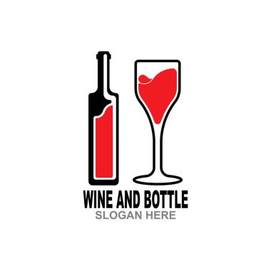 Şarap şişesi ve cam logo sembolü vektör çizimi