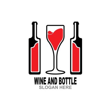 Şarap şişesi ve cam logo sembolü vektör çizimi