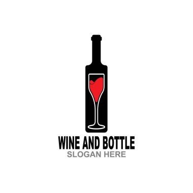 Şarap şişesi ve cam logo sembolü vektör çizimi