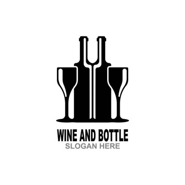 Şarap şişesi ve cam logo sembolü vektör çizimi