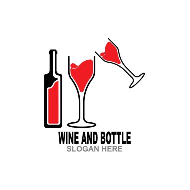 Şarap şişesi ve cam logo sembolü vektör çizimi