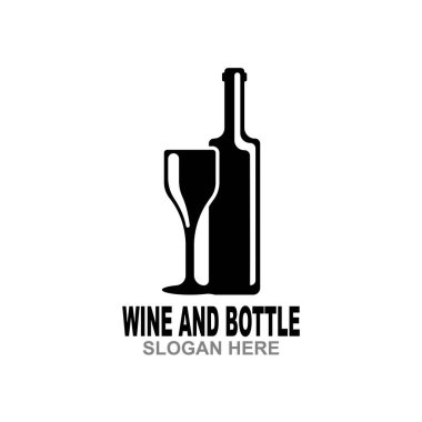 Şarap şişesi ve cam logo sembolü vektör çizimi