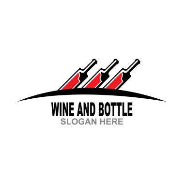 Şarap şişesi ve cam logo sembolü vektör çizimi