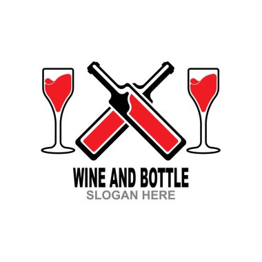 Şarap şişesi ve cam logo sembolü vektör çizimi