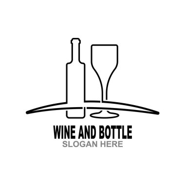 Şarap şişesi ve cam logo sembolü vektör çizimi