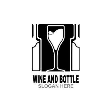 Şarap şişesi ve cam logo sembolü vektör çizimi