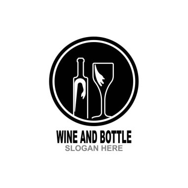 Şarap şişesi ve cam logo sembolü vektör çizimi