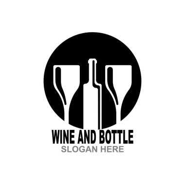 Şarap şişesi ve cam logo sembolü vektör çizimi