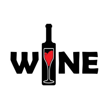 Şarap şişesi ve cam logo sembolü vektör çizimi