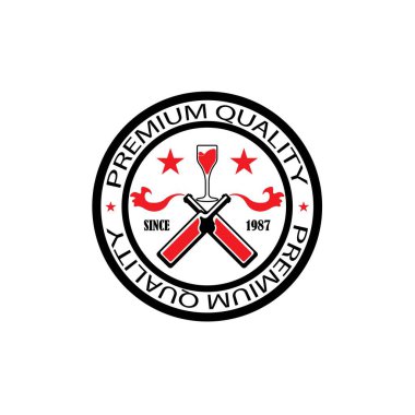 Şarap şişesi ve cam logo sembolü vektör çizimi