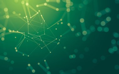 Soyut arkaplan. Çokgen şekilli molekül teknolojisi, noktaları ve çizgileri birleştiriyor. Bağlantı yapısı. Büyük veri görselleştirmesi.