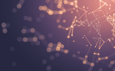 Soyut arkaplan. Çokgen şekilli molekül teknolojisi, noktaları ve çizgileri birleştiriyor. Bağlantı yapısı. Büyük veri görselleştirmesi.