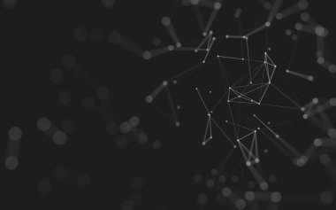 Soyut arkaplan. Çokgen şekilli molekül teknolojisi, noktaları ve çizgileri birleştiriyor. Bağlantı yapısı. Büyük veri görselleştirmesi. 