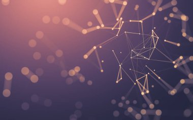 Soyut arkaplan. Çokgen şekilli molekül teknolojisi, noktaları ve çizgileri birleştiriyor. Bağlantı yapısı. Büyük veri görselleştirmesi.