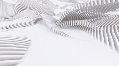 Soyut Eğri Şekiller. Beyaz Dairesel Arkaplan. Soyut arkaplan. 3d illüstrasyon