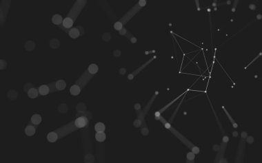 Soyut arkaplan. Çokgen şekilli molekül teknolojisi, noktaları ve çizgileri birleştiriyor. Bağlantı yapısı. Büyük veri görselleştirmesi. 