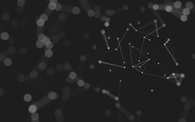 Soyut arkaplan. Çokgen şekilli molekül teknolojisi, noktaları ve çizgileri birleştiriyor. Bağlantı yapısı. Büyük veri görselleştirmesi. 