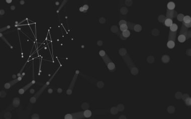 Soyut arkaplan. Çokgen şekilli molekül teknolojisi, noktaları ve çizgileri birleştiriyor. Bağlantı yapısı. Büyük veri görselleştirmesi. 