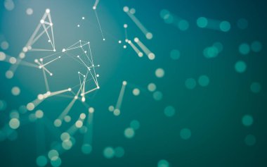 Soyut arkaplan. Çokgen şekilli molekül teknolojisi, noktaları ve çizgileri birleştiriyor. Bağlantı yapısı. Büyük veri görselleştirmesi.