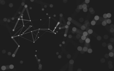 Soyut arkaplan. Çokgen şekilli molekül teknolojisi, noktaları ve çizgileri birleştiriyor. Bağlantı yapısı. Büyük veri görselleştirmesi. 