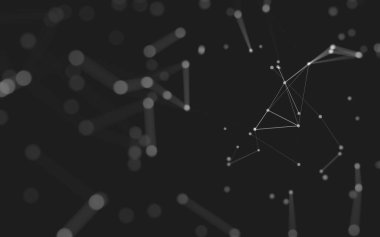 Soyut arkaplan. Çokgen şekilli molekül teknolojisi, noktaları ve çizgileri birleştiriyor. Bağlantı yapısı. Büyük veri görselleştirmesi. 