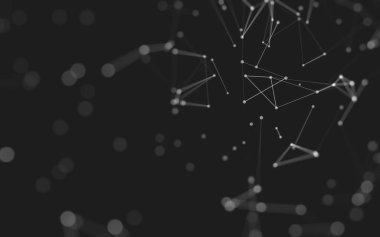 Soyut arkaplan. Çokgen şekilli molekül teknolojisi, noktaları ve çizgileri birleştiriyor. Bağlantı yapısı. Büyük veri görselleştirmesi. 