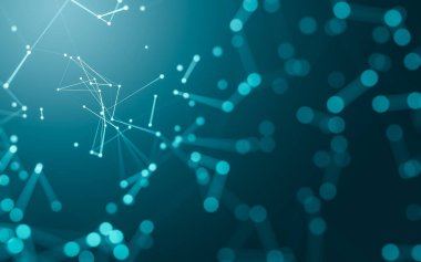 Soyut arkaplan. Çokgen şekilli molekül teknolojisi, noktaları ve çizgileri birleştiriyor. Bağlantı yapısı. Büyük veri görselleştirmesi.