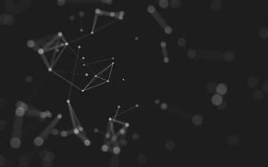 Soyut arkaplan. Çokgen şekilli molekül teknolojisi, noktaları ve çizgileri birleştiriyor. Bağlantı yapısı. Büyük veri görselleştirmesi. 