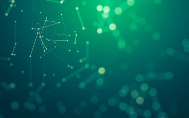 Soyut arkaplan. Çokgen şekilli molekül teknolojisi, noktaları ve çizgileri birleştiriyor. Bağlantı yapısı. Büyük veri görselleştirmesi.