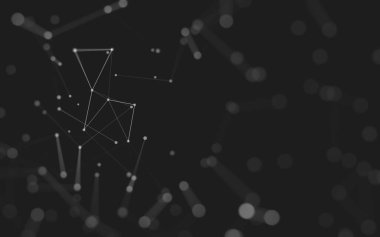 Soyut arkaplan. Çokgen şekilli molekül teknolojisi, noktaları ve çizgileri birleştiriyor. Bağlantı yapısı. Büyük veri görselleştirmesi. 