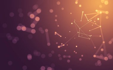 Soyut arkaplan. Çokgen şekilli molekül teknolojisi, noktaları ve çizgileri birleştiriyor. Bağlantı yapısı. Büyük veri görselleştirmesi.