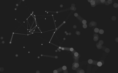 Soyut arkaplan. Çokgen şekilli molekül teknolojisi, noktaları ve çizgileri birleştiriyor. Bağlantı yapısı. Büyük veri görselleştirmesi. 