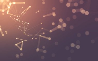 Soyut arkaplan. Çokgen şekilli molekül teknolojisi, noktaları ve çizgileri birleştiriyor. Bağlantı yapısı. Büyük veri görselleştirmesi.