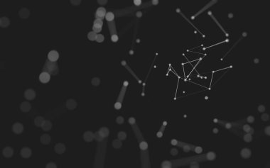 Soyut arkaplan. Çokgen şekilli molekül teknolojisi, noktaları ve çizgileri birleştiriyor. Bağlantı yapısı. Büyük veri görselleştirmesi. 