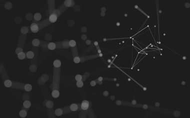 Soyut arkaplan. Çokgen şekilli molekül teknolojisi, noktaları ve çizgileri birleştiriyor. Bağlantı yapısı. Büyük veri görselleştirmesi. 