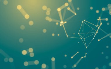 Soyut arkaplan. Çokgen şekilli molekül teknolojisi, noktaları ve çizgileri birleştiriyor. Bağlantı yapısı. Büyük veri görselleştirmesi.