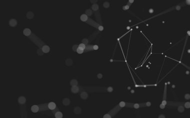 Soyut arkaplan. Çokgen şekilli molekül teknolojisi, noktaları ve çizgileri birleştiriyor. Bağlantı yapısı. Büyük veri görselleştirmesi. 