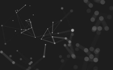 Soyut arkaplan. Çokgen şekilli molekül teknolojisi, noktaları ve çizgileri birleştiriyor. Bağlantı yapısı. Büyük veri görselleştirmesi. 