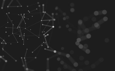 Soyut arkaplan. Çokgen şekilli molekül teknolojisi, noktaları ve çizgileri birleştiriyor. Bağlantı yapısı. Büyük veri görselleştirmesi. 