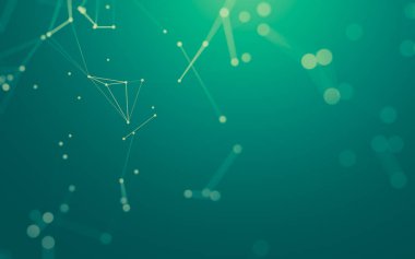 Soyut arkaplan. Çokgen şekilli molekül teknolojisi, noktaları ve çizgileri birleştiriyor. Bağlantı yapısı. Büyük veri görselleştirmesi.