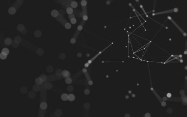 Soyut arkaplan. Çokgen şekilli molekül teknolojisi, noktaları ve çizgileri birleştiriyor. Bağlantı yapısı. Büyük veri görselleştirmesi. 