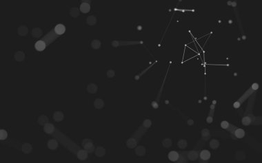 Soyut arkaplan. Çokgen şekilli molekül teknolojisi, noktaları ve çizgileri birleştiriyor. Bağlantı yapısı. Büyük veri görselleştirmesi. 