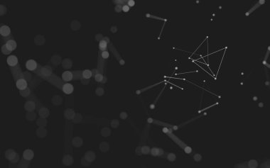 Soyut arkaplan. Çokgen şekilli molekül teknolojisi, noktaları ve çizgileri birleştiriyor. Bağlantı yapısı. Büyük veri görselleştirmesi. 