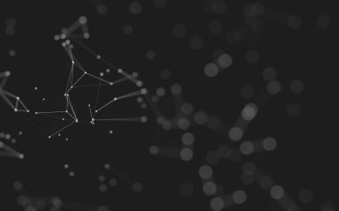 Soyut arkaplan. Çokgen şekilli molekül teknolojisi, noktaları ve çizgileri birleştiriyor. Bağlantı yapısı. Büyük veri görselleştirmesi. 