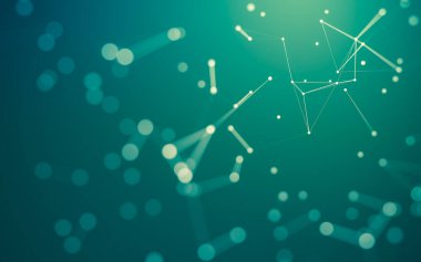 Soyut arkaplan. Çokgen şekilli molekül teknolojisi, noktaları ve çizgileri birleştiriyor. Bağlantı yapısı. Büyük veri görselleştirmesi.