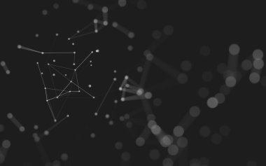 Soyut arkaplan. Çokgen şekilli molekül teknolojisi, noktaları ve çizgileri birleştiriyor. Bağlantı yapısı. Büyük veri görselleştirmesi. 