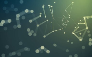 Soyut arkaplan. Çokgen şekilli molekül teknolojisi, noktaları ve çizgileri birleştiriyor. Bağlantı yapısı. Büyük veri görselleştirmesi.